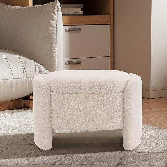 Storage Bench with Lamb Fleece Fabric, Vanity Stool Chair, Upholstered Ottoman with Small Hidden Storage for Bedroom, Living Room, Entryway, No Assembly Required, Beige