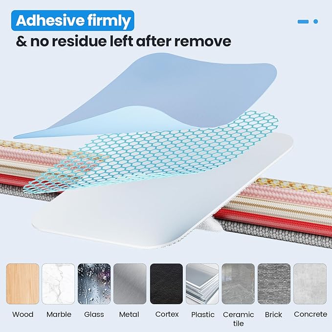 Cable Management Under Desk, 【Up to 15 Cord】【Enhanced Wire Holder】 Reusable Cord Organizer Holder, Adjustable Hook and Loop Cable Ties, Wire Clips Under Table Hider, 20 Pair(White)