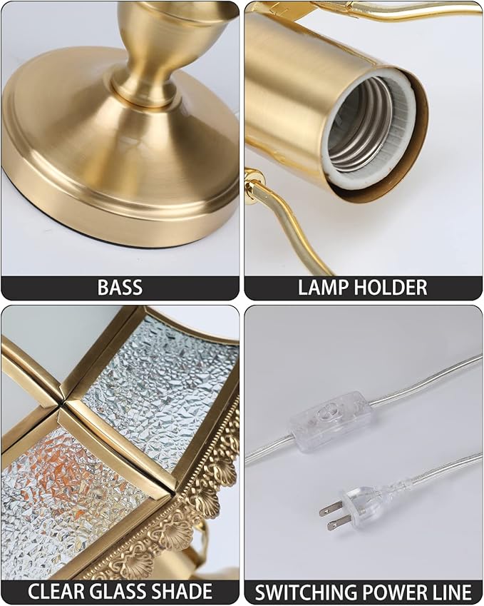 Retro Style Table Lamp, Mushroom Lamp, Frosted Glass Lampshade Brass Base for Living Room Bedroom House Nightstand, 7.4" W x 13.7" H