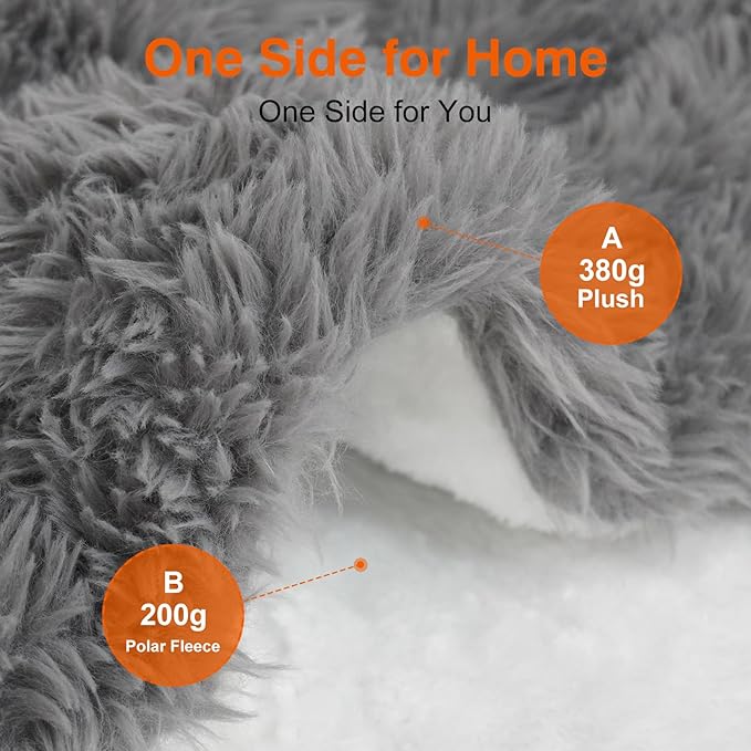 Heated Blanket - Soft Shaggy Faux Rabbit Fur Electric Blanket, Fast Heating Blanket with 10 Hours Auto Shut Off, 6 Fast Heating Levels (Gray, 84"X90")