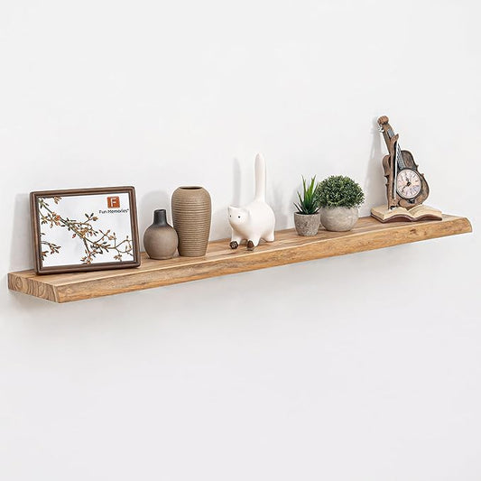 Fun Memories Floating Shelves for Wall Decor, Rustic Solid Elm Wood Live Edge Floating Shelves Wall Mounted, Heavy-Duty Shelf with Invisible Bracket for Living Room Kitchen, 48 Inch Set of 1, Natural