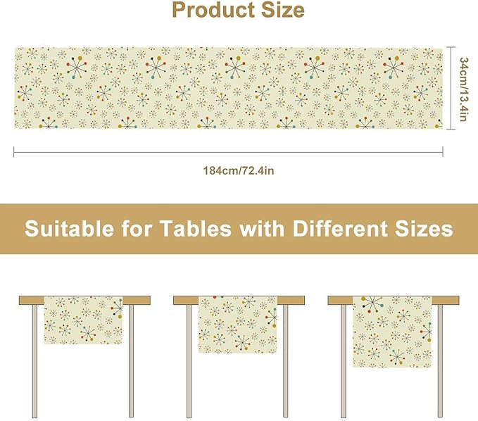Mid Century Modern Table Runner, Retro 1950s 60s Abstract Style Colorful Geometric Atomic Coffee Table Center Decor for Home Kitchen Dining Patio Holiday Party Table Decorations 13x72 inches