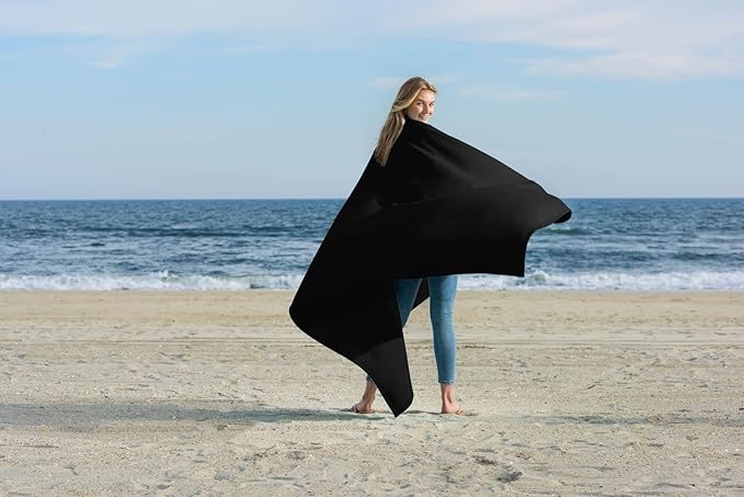 MV Sport Lightweight Sweatshirt Blanket Throw – Warm & Cozy, Breathable Oversized Fleece Knit, Couch, Bed, Travel, Cold Nights, and Outdoors – Soft Light Weight Blanket 54" x 84" Black