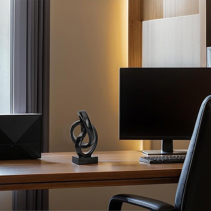 Abstract Black Knot Statue, Geometric Decor, Living Room Coffee Table Bookshelf countertop Black Decor, Office Coffee Table entryway Desktop Decor.