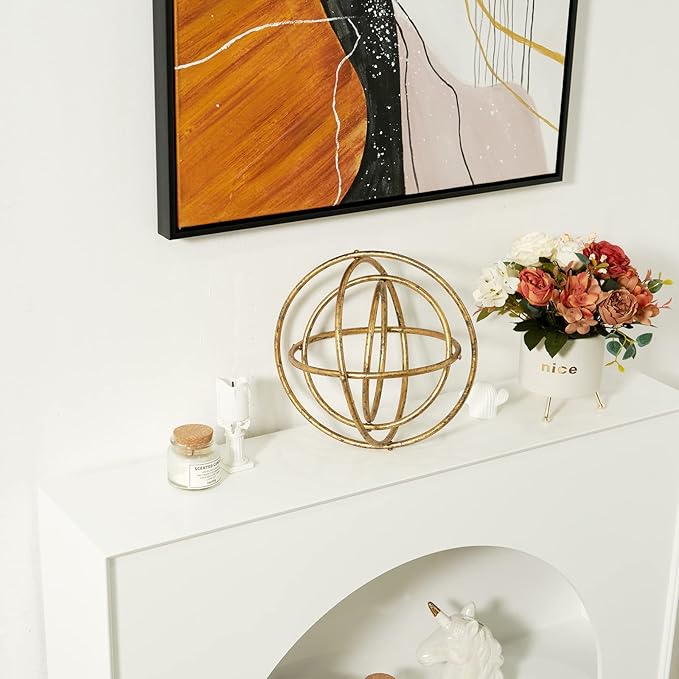 8 inches-Golden Iron Sphere,Foldable Geometric Sculpture Decorative Sphere,Tabletop Decorations for Living Room, Study，Bedroom，Modern Home Decor Accents