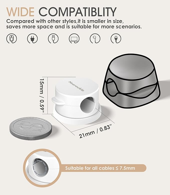 9 Pack Spring Cord Organizer Cable Clips [Locking Cable Rotatable], 2025 Latest Nearockle Phone Charging Cord Holder Cable Management for Car, Nightstand, Office Desk Accessories (White)