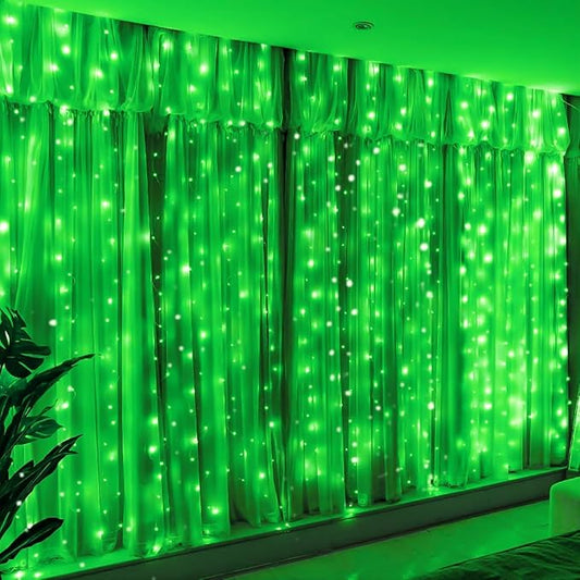HXWEIYE 300LED Fairy Curtain Lights, 9.8x9.8Ft Green USB Plug in 8 Modes Timer Christmas String Hanging Lights with Remote for Bedroom Backdrop Wedding Party Home Wall Garden Outdoor Indoor Decor