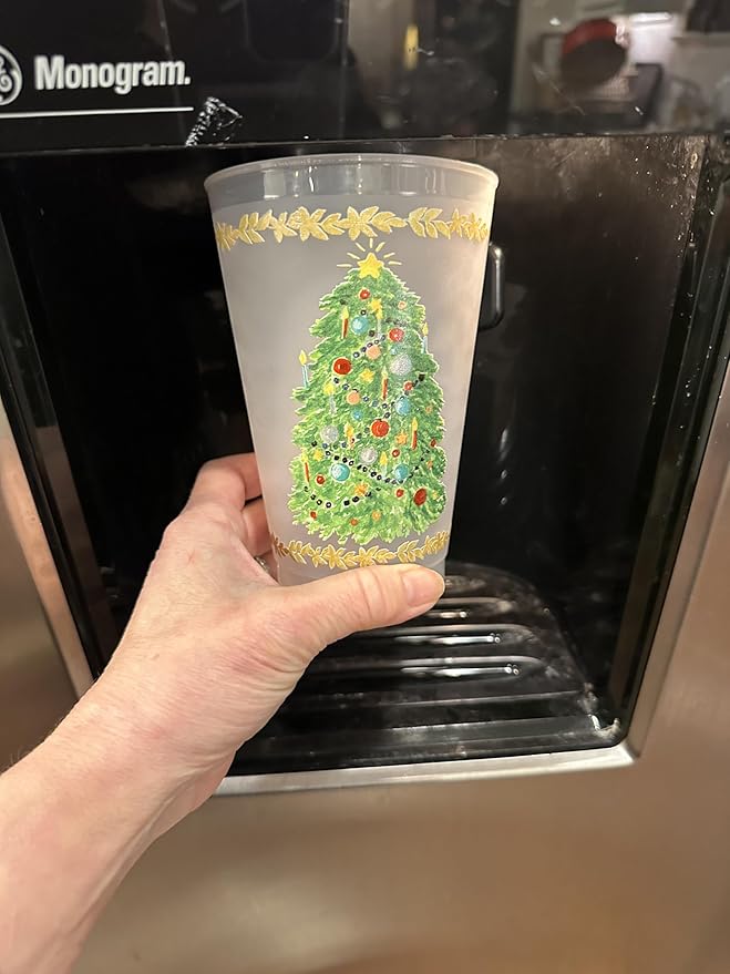 Marye-Kelley Christmas Tree Shatterproof 20 Oz Frosted Cups - Set of 6 Cups - BPA Free - Made in the USA Dishwasher Safe