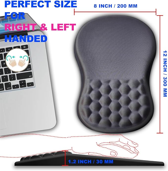 Mouse Pad Wrist Support, Ergonomic Mouse Pad with Massage Dot, Comfortable Computer Mouse Pad for Laptop, Wrist Rest Pain Relief Mousepad with Non-Slip PU Base for Office & Home, 12 x 8 in