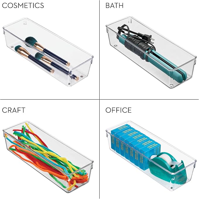 iDesign Plastic Drawer Organizer Bins - Storage for Kitchen, Bathroom, and Desk Drawers - Set of 6 - Clear