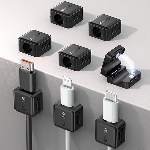 Magnetic Cord Organizer Holder,EIZLXQ 8 Pack Under Desk Cable Management,Adhesive Magnetic Cable Clips for Home Office Desk Phone Car Desktop Nightstand-Black