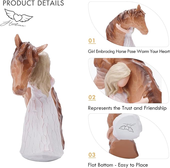 LUCKYBUNNY Guardian Angel Statues - Hand-Painted Girl Embracing Horse Figurines, Cowgirls and Horse Loss Remembrance Gifts