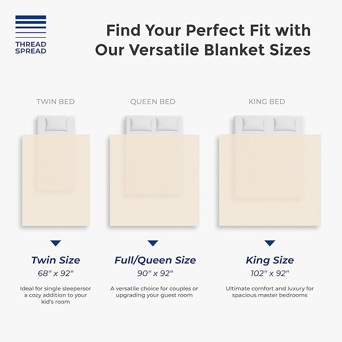 Organic GOTS Certified Cotton Blanket, Twin/Twin XL - 350 GSM, Antistatic, Fuzzy Soft, Lightweight, Sofa, Camping & Travel, All-Season Herringbone Throw, Ivory/Cream + Stylish Bonus Tote Bag