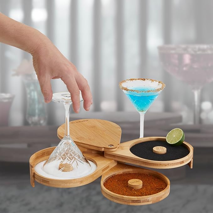 Margarita Salt Rimmer Set | 3-Tier Bamboo Salt Rimmer for Cocktails | Bartender Accessories & Home Bar Gift | Complete Margarita Kit