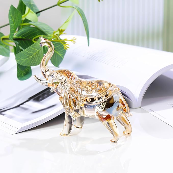 YWHL Champagne Crystal Elephant Figurine, Sparkling Art Animal Collectible Decoration for Home Table Centerpiece
