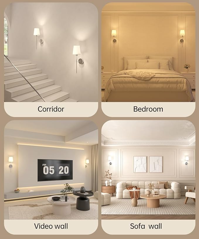 Battery Operated Wall Sconce Set of 2,Rechargeable Wall Lights with Dimmable Detachable Bulbs and Remote,15 Colors Wireless Wall Lamps for Bedroom Living Room Hallway,Nickel(2 Pack)