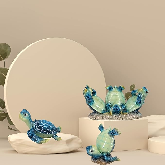 Resin Turtle Statue - Feng Shui Sea Turtle Figurine, Lucky Wealth Blue Aquatic Table Centerpiece, 6-Inch Decorative Sculpture for Home & Office