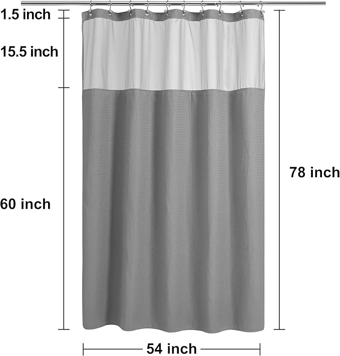 N&Y HOME Stall Waffle Shower Curtain with Snap-in Fabric Liner & Hooks Set - 54" x 78" Shower Stall Size, Hotel Style & Mesh Top Window, Machine Washable - 54x78, Gray