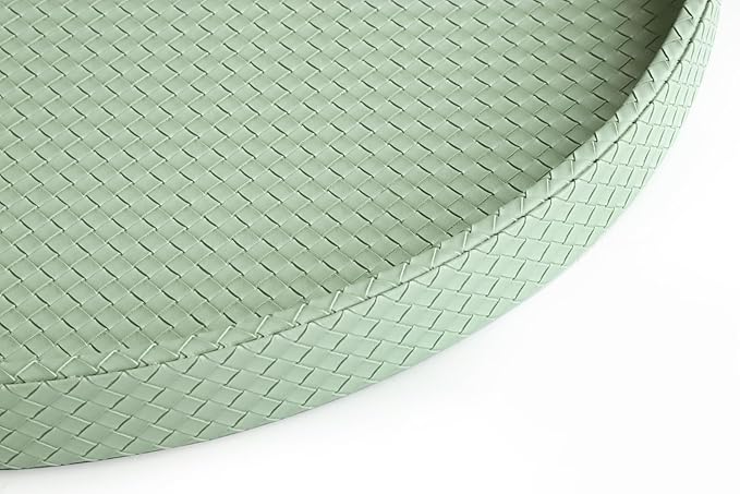 HofferRuffer Large Round Serving Tray 24'', Elegant Faux Leather Circle Ottoman Table Tray, Serve Tea Coffee Breakfast in Bedroom Living Room Kitchen (Light Green)