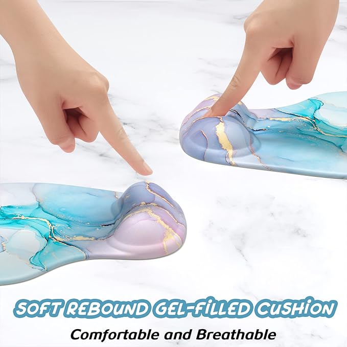 Hsurbtra Ergonomic Mouse Pad with Wrist Rest Support, Gel Mouse Pads with Non-Slip PU Base, Pain Relief Memory Foam Computer Mat, Cute Office Supplies Desk Decro Accessories, Marble