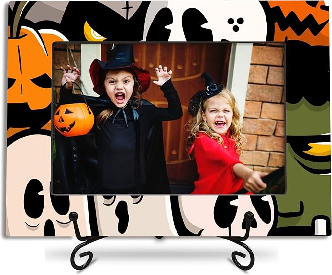 4X6 Halloween Picture Frame With A Metal Stand-Dark Style, Enchanted Pumpkin Ghost Wooden Photo Frame For Tabletop Display- Gifts for Kids Friends Family, Memorable Home Decorations- A28