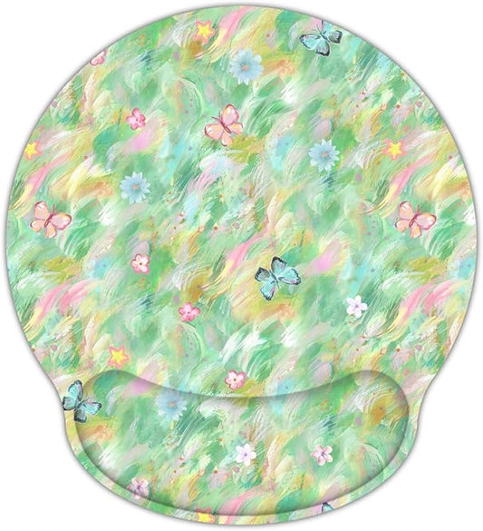 RICHEN Ergonomic Mouse Pad with Wrist Support,Non-Slip Rubber Base for Computer Laptop & Mac,Lightweight Rest for Home,Office & Travel (Green and Buttflies)