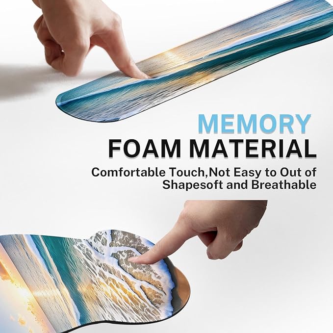 Britimes Summer Beach Sun Mouse Pad 3pcs Set with Wrist Support Non-Slip Rubber Base Ergonomic Pad,Sea Sunset Mouse Wrist Cushion Support and Coasters for Home Office Gaming Easy Typing & Pain Relief