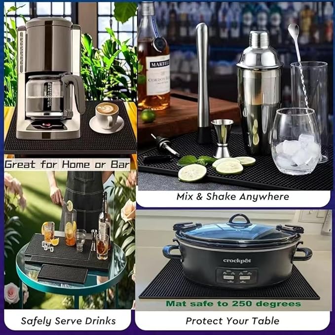 WANGCHAO Bar Mat Set - 8mm Thick Anti-Skid Non-Toxic Rubber Bar Mat for Home Bar, Countertop, Restaurants, Coffee Bar Mat - Premium Rubber Bar Service Spill Mat (3 pack) (24*12"+18*12"+12*6")