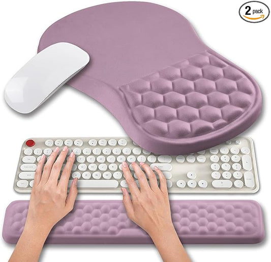 Hokafenle 2 in 1 Ergonomic Mouse Pad Wrist Support & Wrist Rest for Computer Keyboard Set, with Relieve Carpal Tunnel Pain Massage Bulge and Full Memory Gel Design (2In1 Set, Purple)