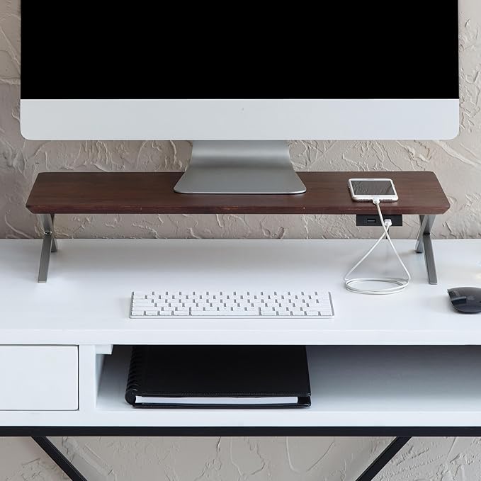 Anji Mountain Monitor Stand - Desktop Organizer & Laptop Riser, Ergonomic Monitor Riser, Space-Saving Monitor Stand for Desk, Durable Construction, Easy Assembly, Ideal for Home & Office,Walnut