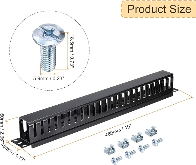 PATIKIL 1U 19 Inch Cable Manager, 4 Pack 24 Slot Horizontal Rack Mount Wires Management Metal Finger Duct Wire Organizer for Network Cabinet, Black
