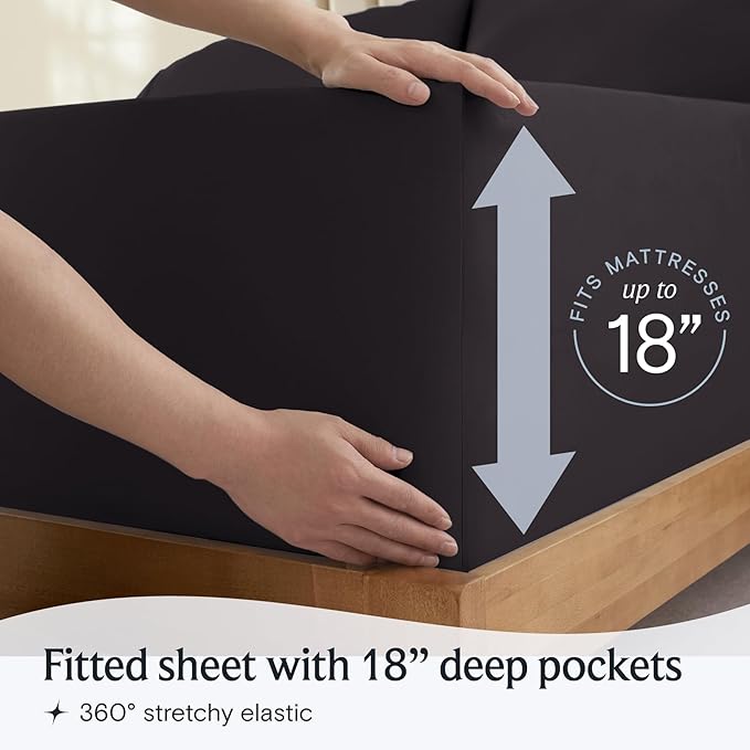 LuxClub 6 PC Queen Sheet Set, Breathable Luxury Bed Sheets, Deep Pockets 18" Wrinkle Free Cooling Sheets Machine Washable Hotel Bedding Silky Soft - Black Queen