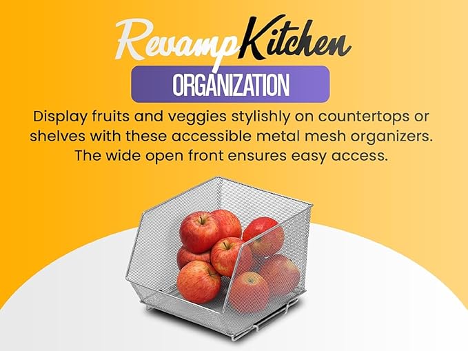 YBM HOME Kitchen Pantry Organizer Wire Baskets for Shelves, Cabinets, Pantry, Countertop, Mesh Open Storage Bin Metal Basket for Organizing Food Supplies, 2 Pack, 15x12x11.5