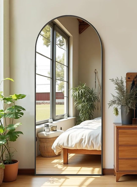 Floor Mirror, Full Length Mirror with Stand, Arched Wall Mirror Full Length, Black Floor Mirror Freestanding, Wall Mounted for Bedroom Living Room, Black