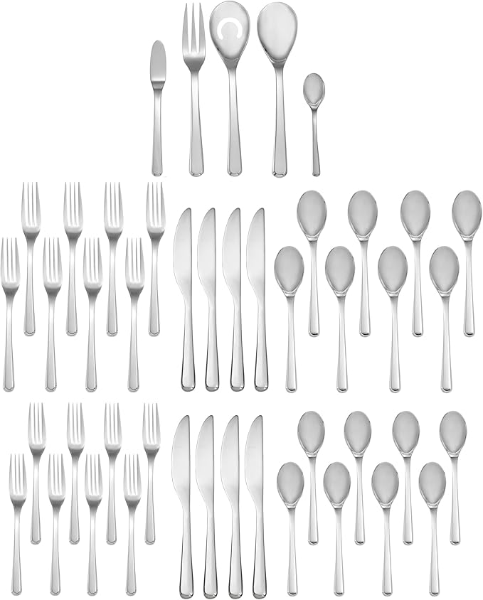 nambe Aura 45-Piece Flatware Set | 18/10 Stainless Steel Silverware Cutlery Set | Designed for Home Kitchens, Hotels, or Restaurants | Designed by Neil Cohen