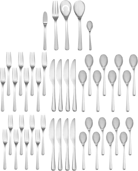 nambe Aura 45-Piece Flatware Set | 18/10 Stainless Steel Silverware Cutlery Set | Designed for Home Kitchens, Hotels, or Restaurants | Designed by Neil Cohen