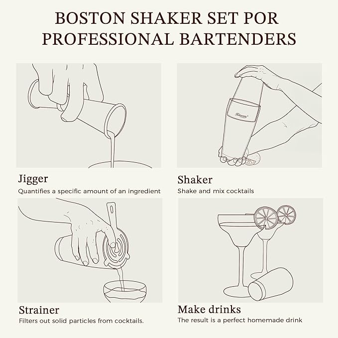 KITESSENSU Boston Cocktail Shaker Set, 8-Piece Professional Bartender Kit with Stainless Steel Martini Drink Mixer, Hawthorne Strainers, Double Jiggers, Dishwasher Safe Bar Tools for Home Bars & Gifts