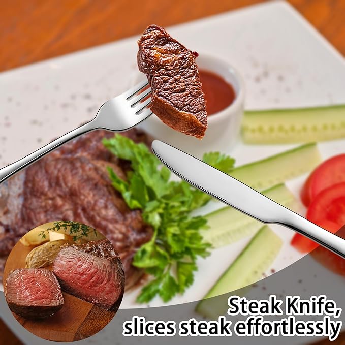 Stainless Steel Flatware Set - Forks, Knives, and Spoons for Home and Restaurant Kitchen - Rust Resistant Cutlery Utensils (160, Silver)