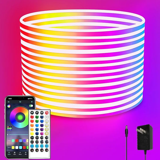 32.8FT Led Neon Rope Lights Control with App/Remote,Flexible Led Rope Lights,Multiple Modes,IP65 Outdoor RGB Neon Lights Waterproof,Music Sync Gaming Led Neon Strip Lights for Bedroom Décor