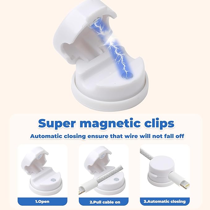 6 Pack Cable Management Clips[Upgrade Rotatable] Home Office Desk Cord Keeper Organizer Accessories Charger USB Wire Organizer Cord Holder for Nightstand (White)