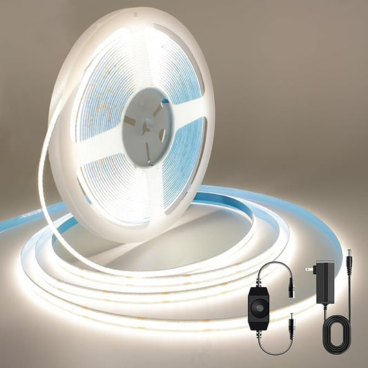 COB LED Strip, White LED Strip Lights 32.8ft, Neutral White 4000K LED Light Dimmable LED Strip, CRI92+, 8mm Width, 24V Flexible COB LED Tape Light for TV, Bedroom, Kitchen Cabinet, Closet.