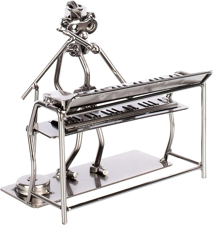 Broadway Gift 6" Silver-Tone Keyboard Singer Figurine - Metal Piano Keyboard Player Statue - Industrial Musician Figurine