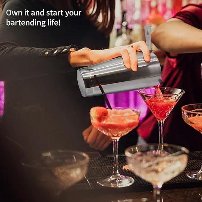 Boston Cocktail Shaker Bar Set, Weighted Boston Shaker Tins, Bartender Kit with 18oz & 28oz Mixed Drink Shaker, Hawthorne Strainer, Double Measuring Jigger - Silver