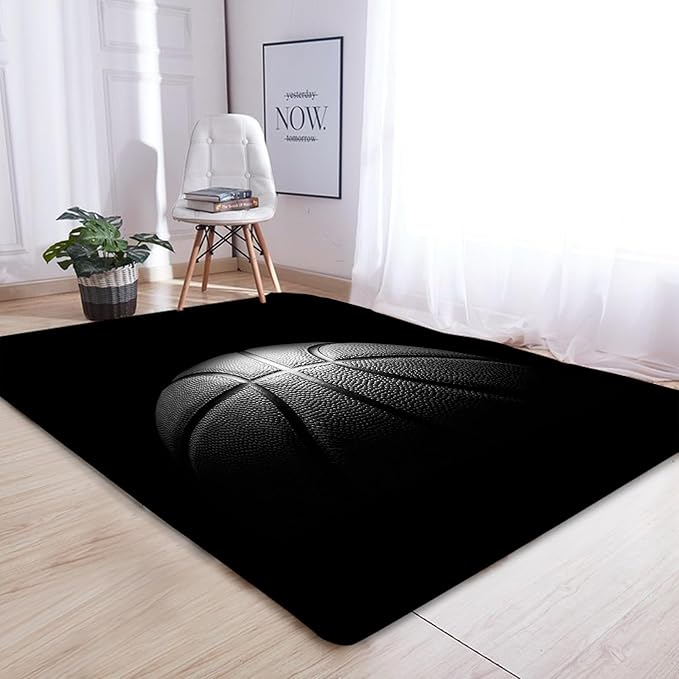 kxry 4 * 6 Feet Black Basketball Soft Area Rugs for Kids Girls Boys Basketball Sports Floor Carpet for Living Room Bedroom Dorms Nursery Rooms Home Decor Aesthetic