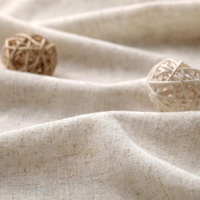 Awellife Farmhouse Cream Shower Curtain Button Linen Textured Woven Fabric,Country Style (Linen & Cream, 72" W x 72" L)