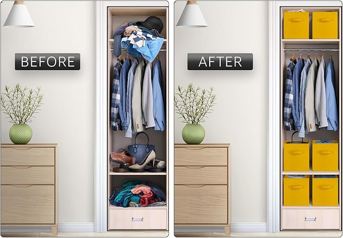 Sorbus Foldable Storage Cubes - 6 Fabric Baskets for Organizing Pantry, Shelf, Toy Box, Cubby, Closet Organizer - 11 Inch Collapsible Closet Organizers and Storage Bins (Dark Yellow 6 Pack)