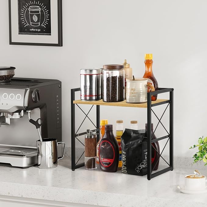 YINMIT Desktop Shelf Organizer, 2 Tier Office Shelves, Wood Desk Organizer Storage Rack and Freestanding Display Shelf for Office, Dormitory, Home (Black Wood)