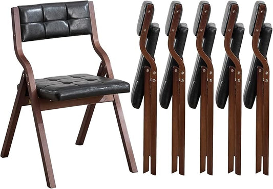 6-Pack Folding Dining Chairs with Cushion,Faux Leather Padded Foldable Dining Chairs,Portable Wooden Folding Chairs for Dining Rooms Kitchen Wedding and Party Indoor Black