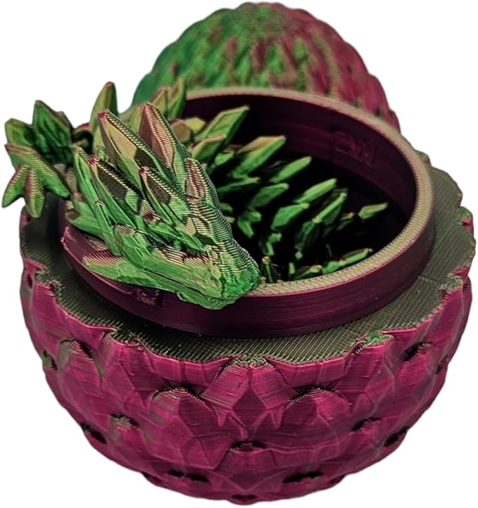 3D Printed Dragon Egg Articulating Gemstone Dragon Fidget Figurine - Vibrant Color Dragons Flexible ADHD, Autism and Anxiety Relief - Articulated Joints (Green/Red)