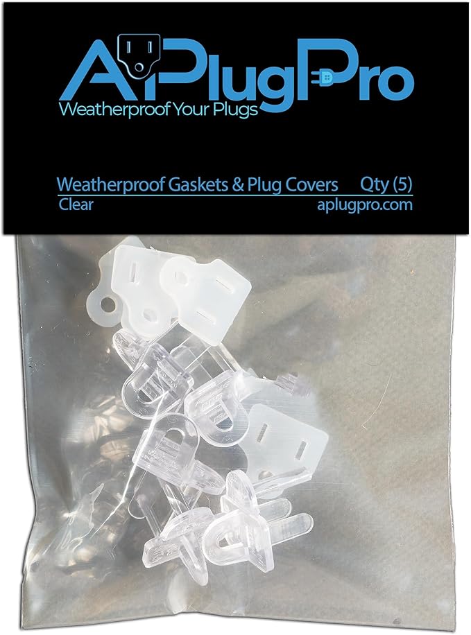 The Original Weatherproof Gaskets & Plug Covers - Made in USA, Outdoor Waterproof GFCI Protectors, Christmas Light Installation, Extension Cords, Stop GFCIs from Tripping (Clear, Qty 5) - by APlugPro